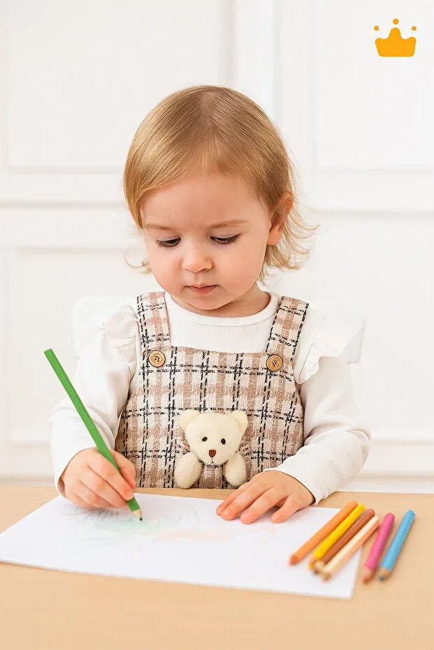 Детское платье для девочек твидовое комплект с игрушками Stylish Holiday Bear Playmate Babyhola, Brown