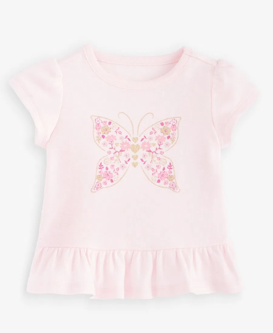 Футболка с принтом бабочки и баской, модель Butterfly Peplum First Impressions, Pink Polish
