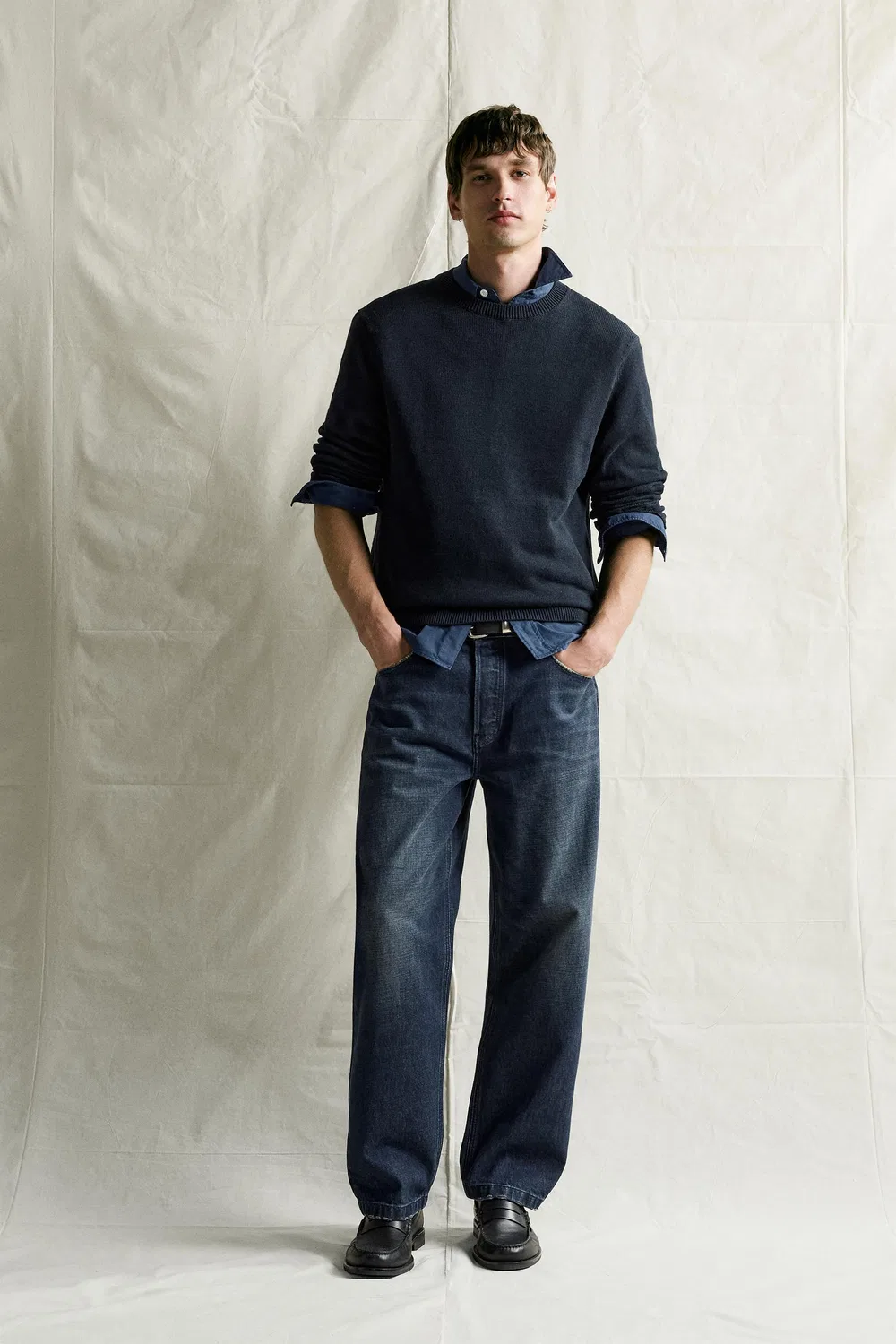 Свободные укороченные джинсы ZARA, Indigo