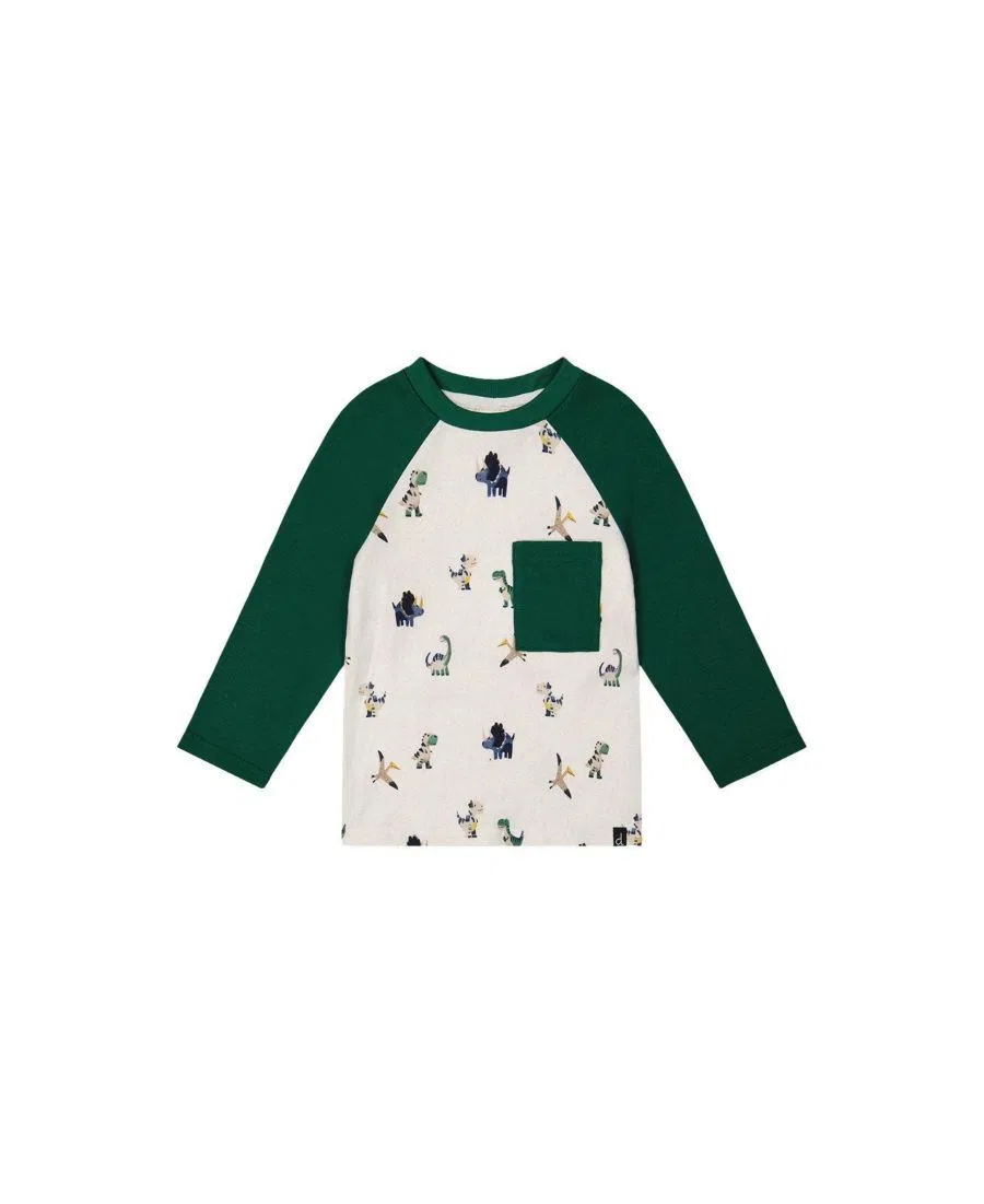 Футболка с длинным рукавом с принтом динозавра Deux par Deux, Beige Dinosaur Print