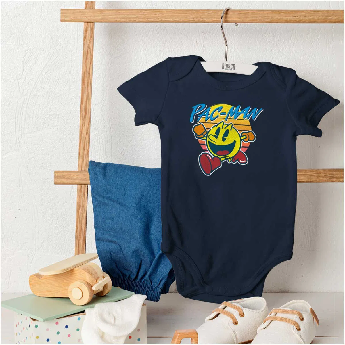 Детский боди-комбинезон с принтом PACMAN Vintage Retro Video Game Brisco Brands, Navy — фото 4