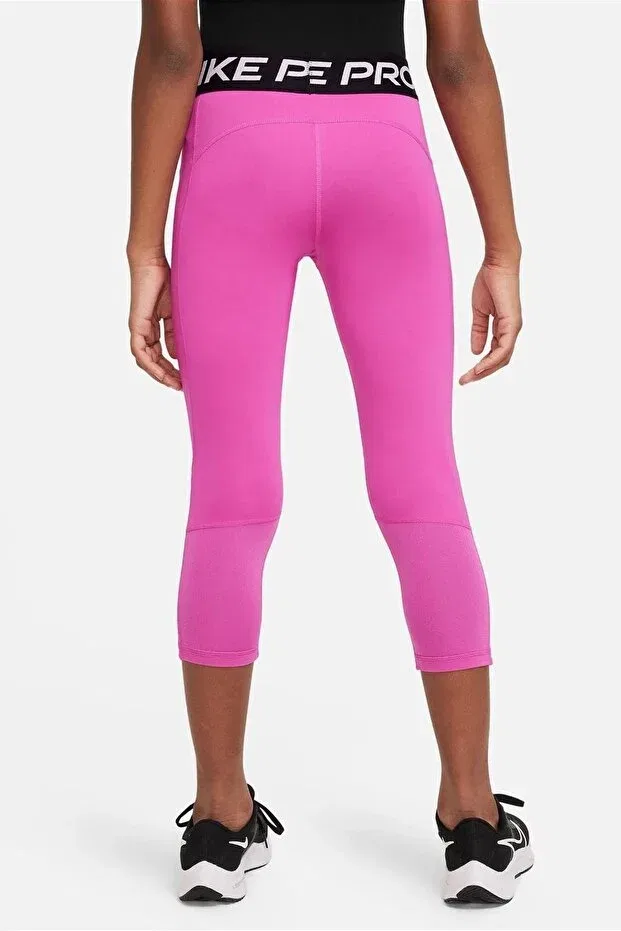 Детские леггинсы для девочек с принтом Pro dri fit 3/4 length leggings pink girls capri leggings pink Nike, Pink — фото 2