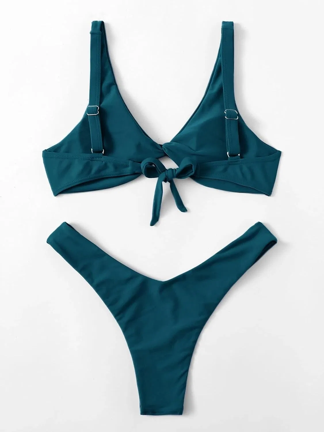 Женский бикини-сет с высокой талией и закрученным узлом, Teal Blue — фото 2