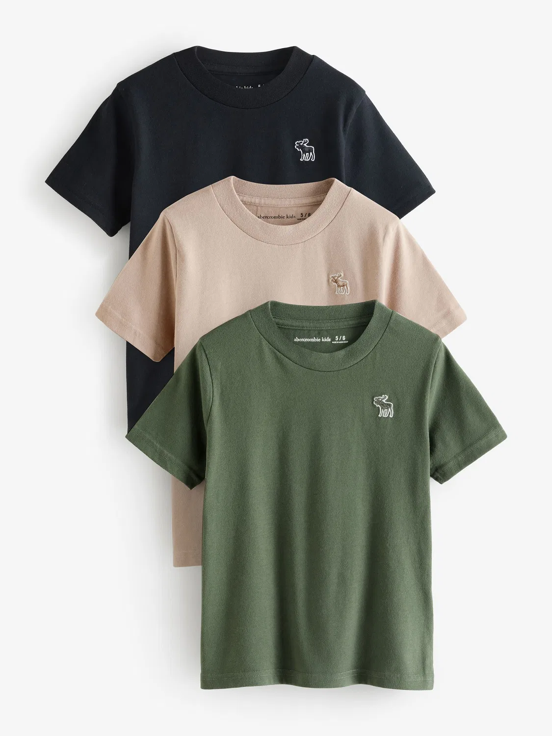 Футболка с коротким рукавом, набор 3 шт Abercrombie & Fitch, зеленый/бежевый/черный