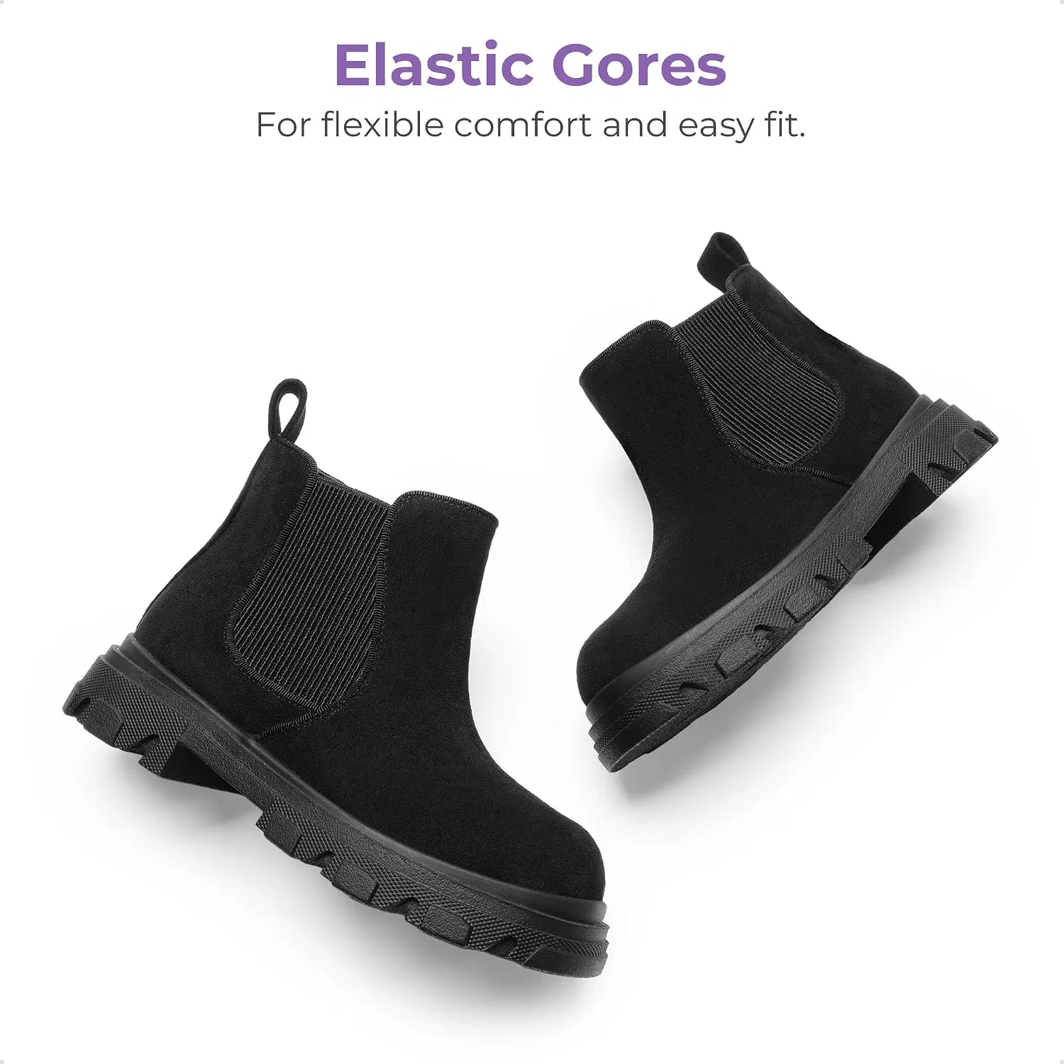 Детские ботинки-челси для девочек с мягким верхом DREAM PAIRS, Black Suede — фото 4