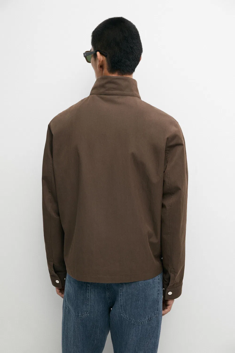 Куртка Massimo Dutti, с высоким воротником из смесовой хлопковой ткани, шоколадного цвета — фото 3