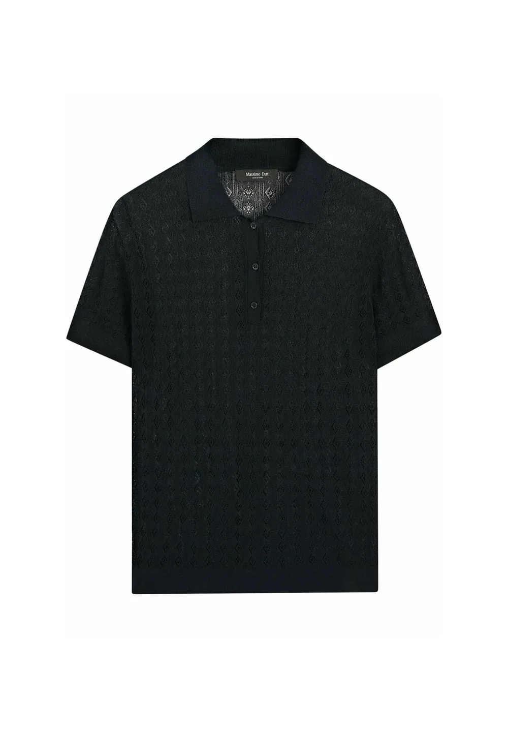 Свитер-Поло ажурной вязки - рубашка-поло Massimo Dutti, Dark Blue — фото 2