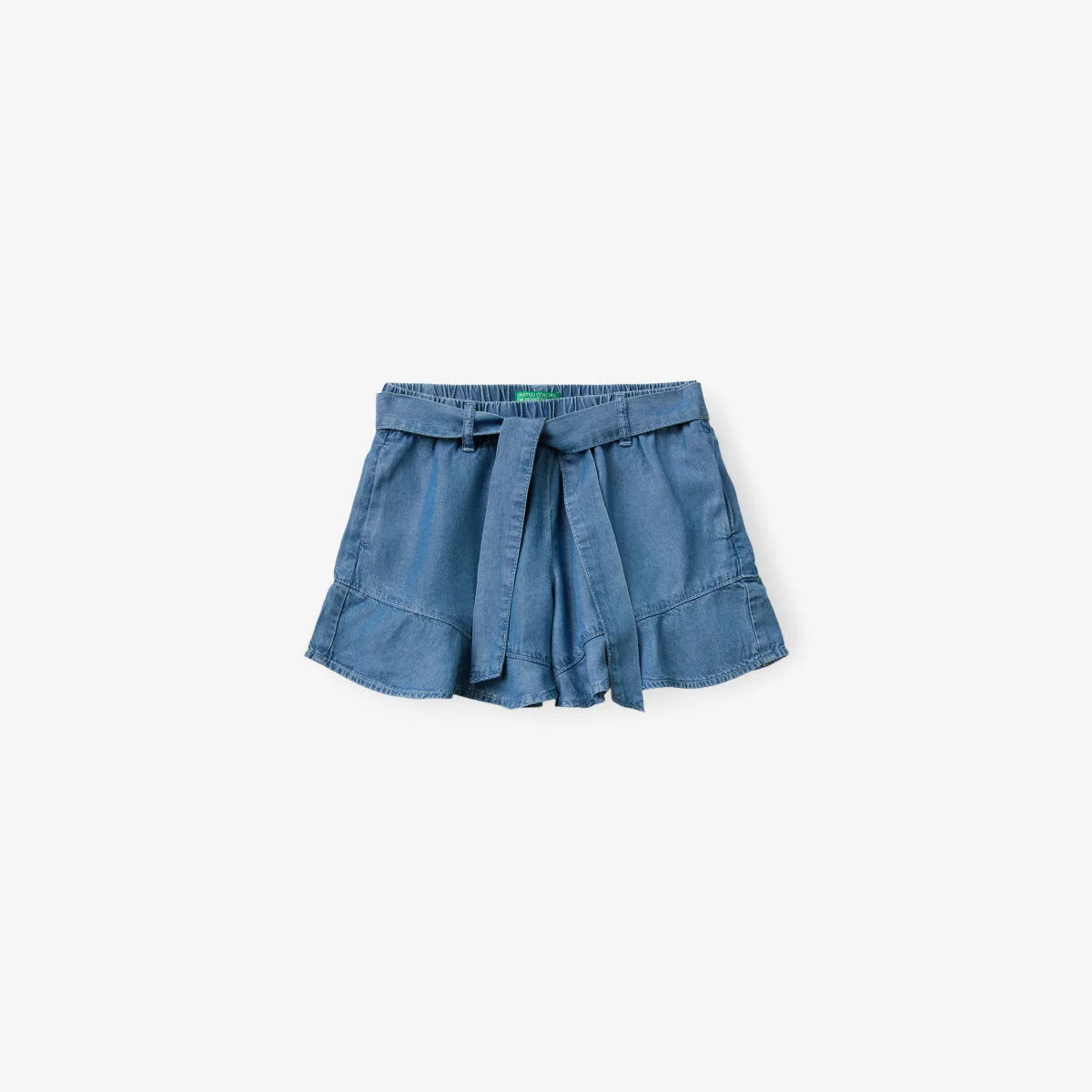 Джинсовые шорты с поясом и оборками по низу, размер 6-13 лет Benetton, синий