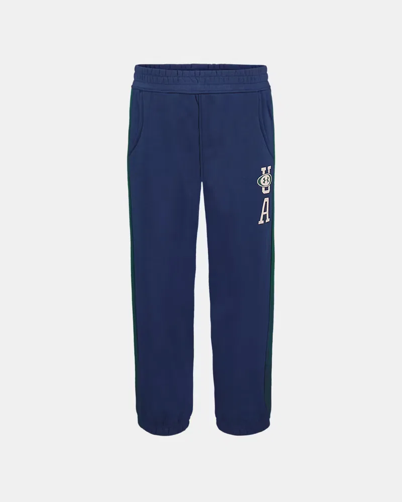 Джоггеры детские утепленные из хлопкового флиса UA Varsity Colorblock UnderArmour, Blackout Navy/White