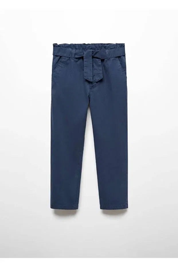 Детские брюки для девочек хлопковые Paper bag pants Mango Kids, Navy Blue