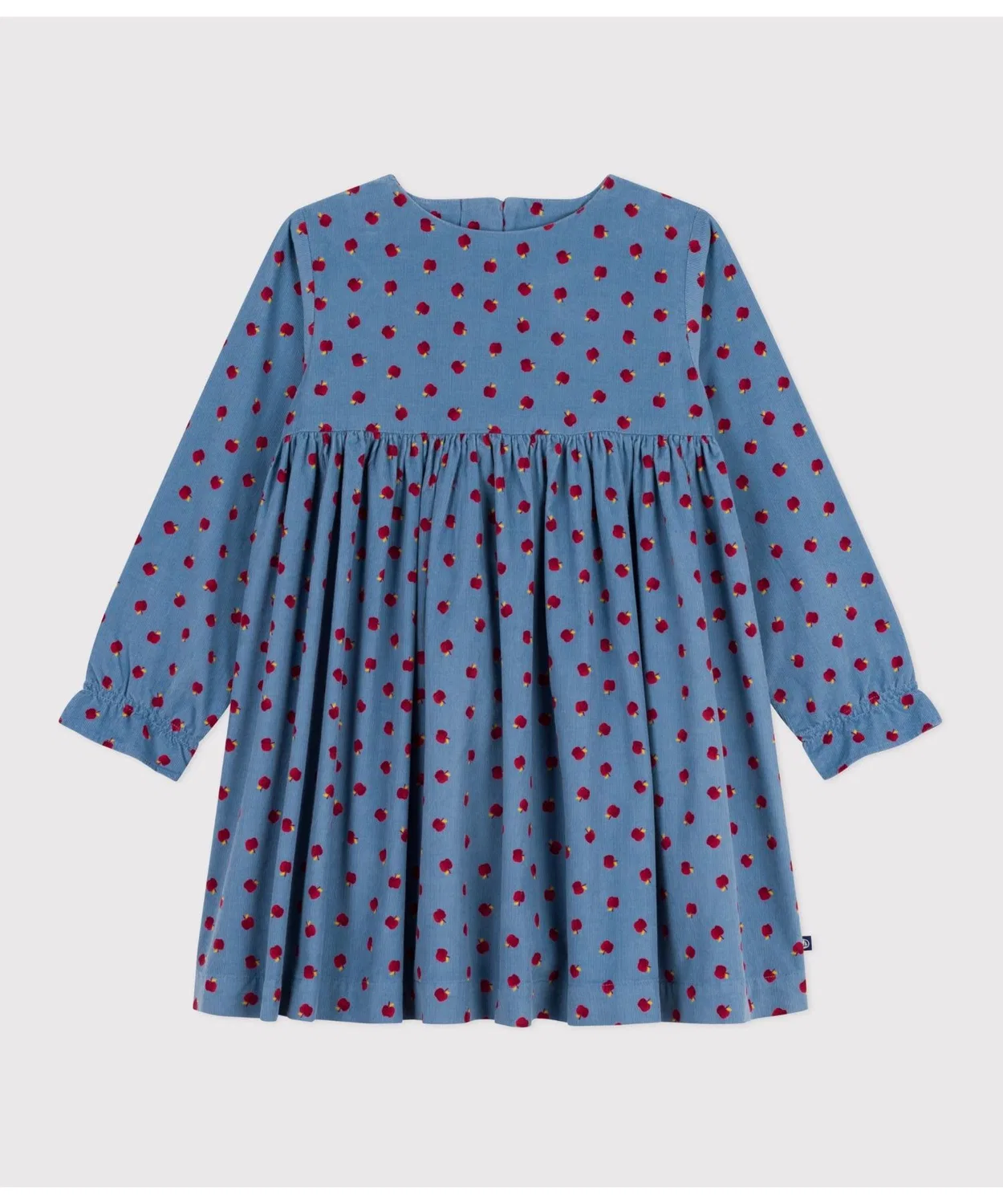 Детское платье с длинным рукавом с яблочным принтом, модель Apple Print PETIT BATEAU, Light Blue — фото 3
