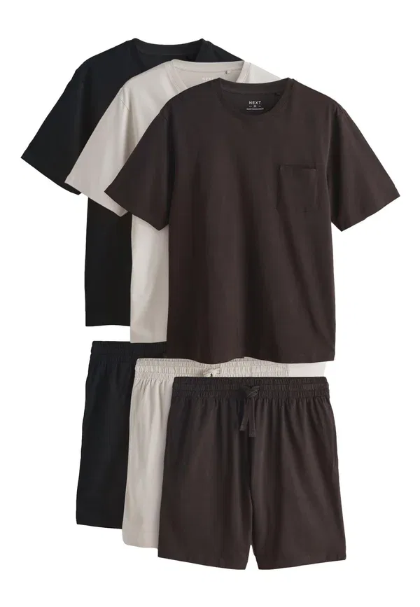 Пижамный комплект из 3 предметов хлопковый Regular fit short sleeve set 3 pack Next Black, Brown, Neutral, черный/коричневый — фото 4