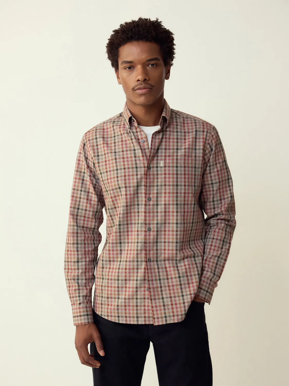 Рубашка оксфорд Regular Fit Neutral Gingham Next, Нейтральная гингем