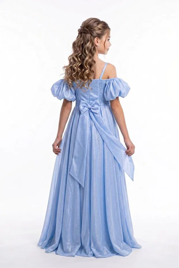 Детское платье для девочек сатиновое Party Linos girls' satin evening dress m00838 Mnk Baby&Kids, Blue — фото 4