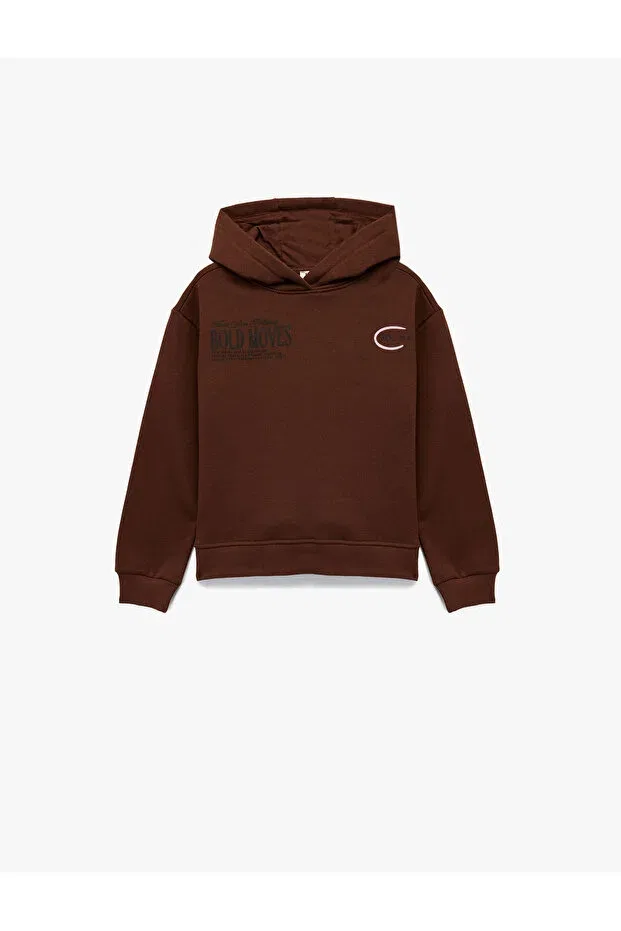 Детские свитшот для девочек оверсайз с принтом Fleece-Lined Oversized Hooded Sweatshirt Koton, Brown