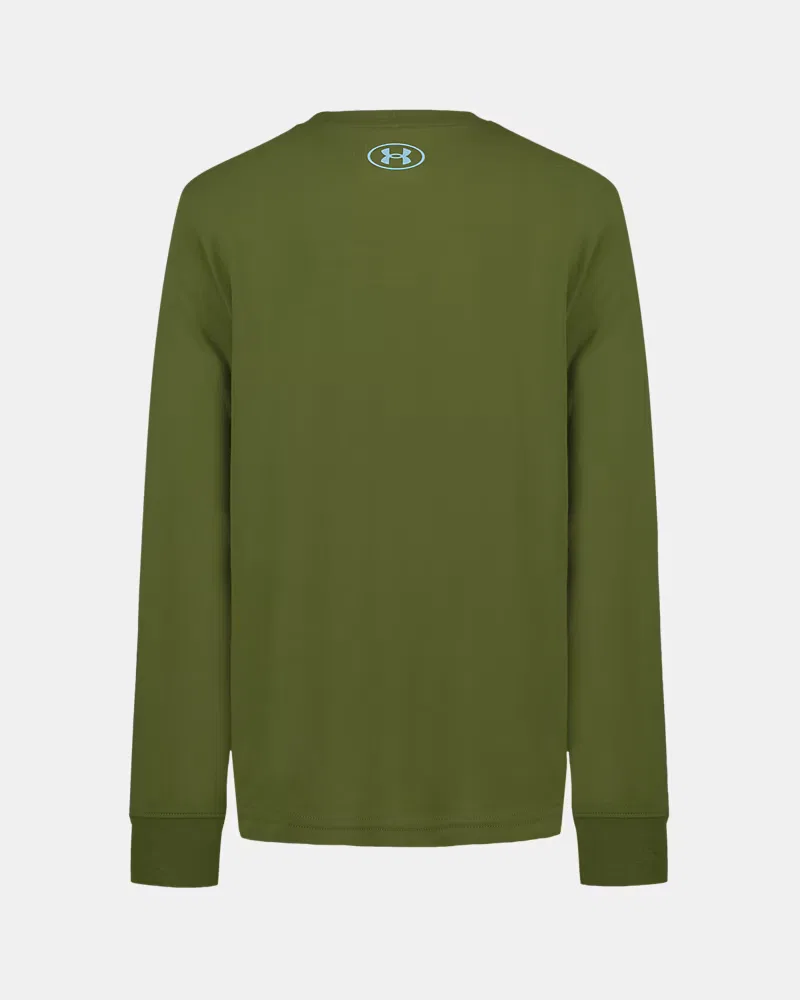 Лонгслив для мальчиков из хлопковой смеси с быстрым высыханием Topo Core UnderArmour, Warm Olive/Opal Blue — фото 3