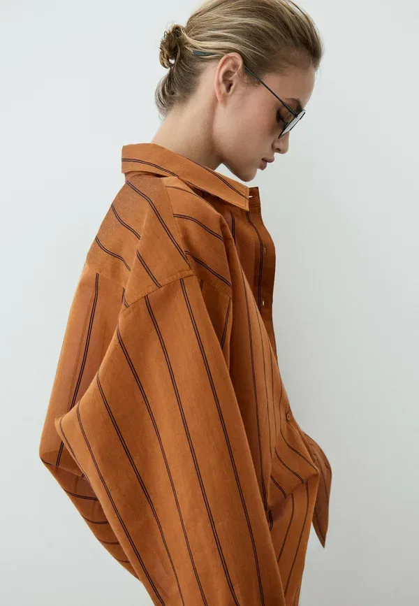 Блуза с принтом Button-down blouse Massimo Dutti, Orange, оранжевый — фото 2