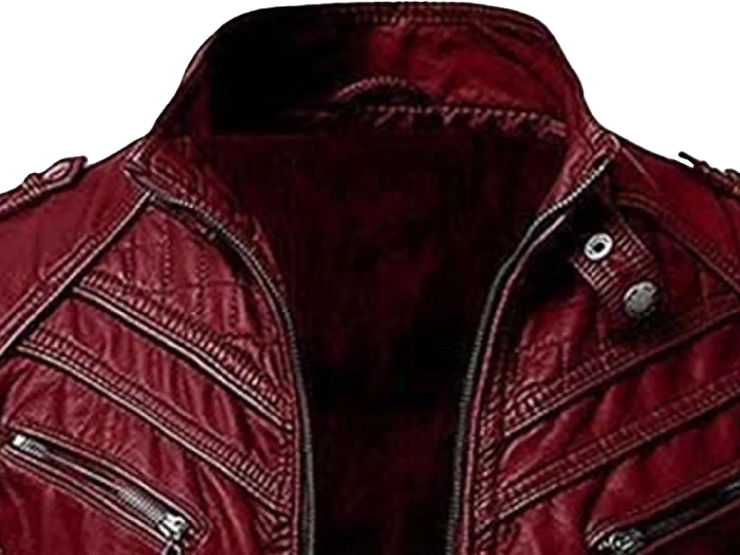 Мужское кожаное пальто с воротником-стойкой, модель Motorcycle Leather Coat, винный — фото 3