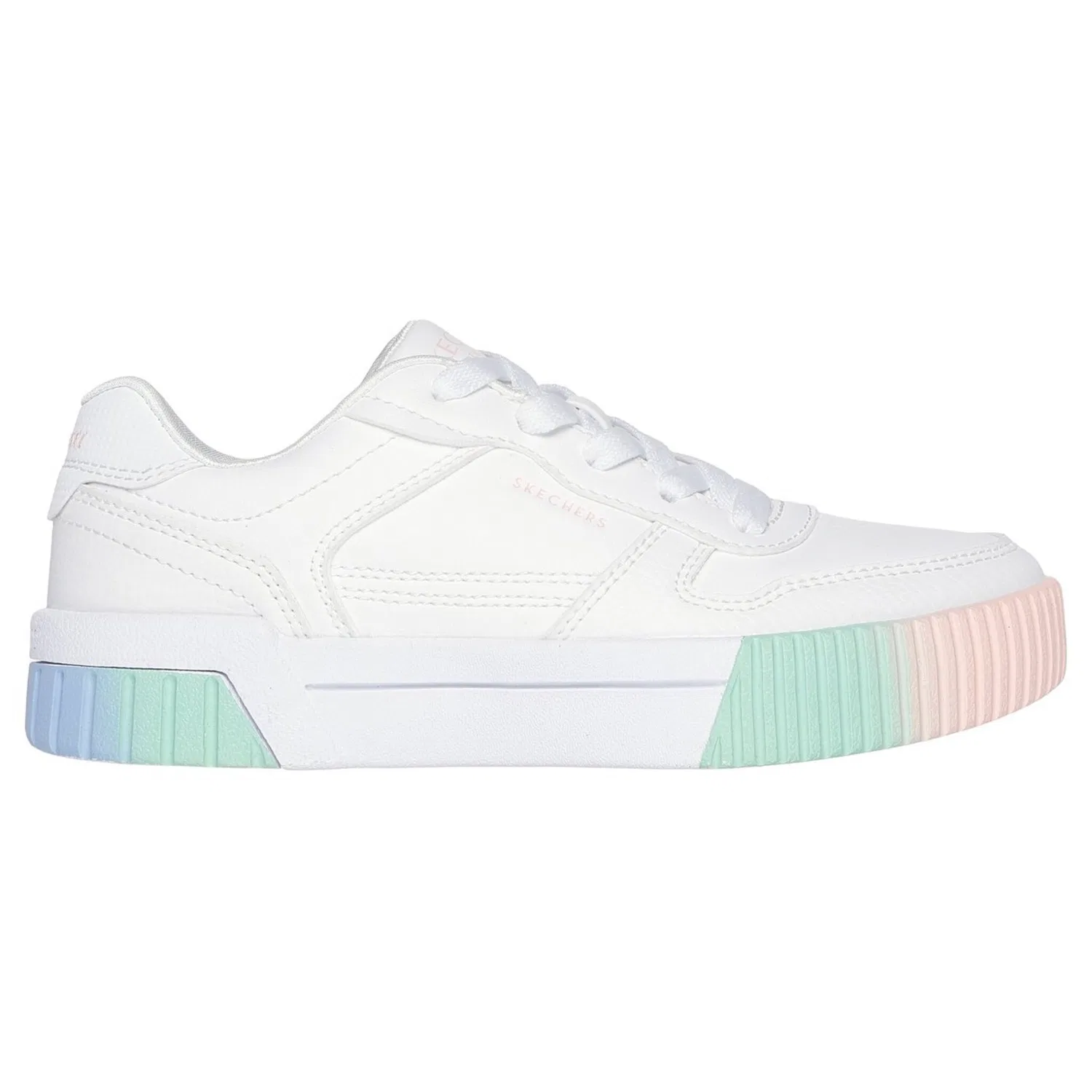 Детские кроссовки на шнуровке с радужной подошвой Skechers, White/Green — фото 4