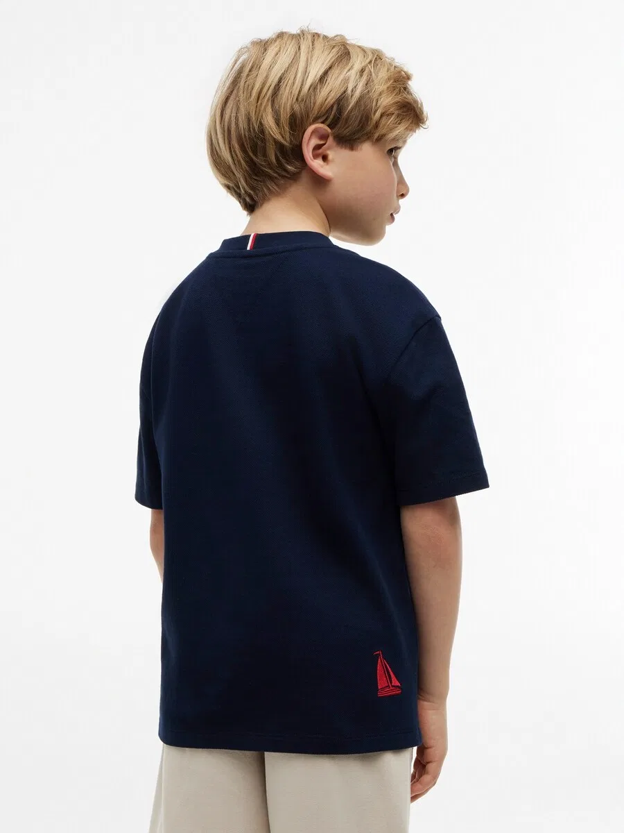 Футболка TOMMY HILFIGER с вышивкой логотипа, темно-синего цвета — фото 3