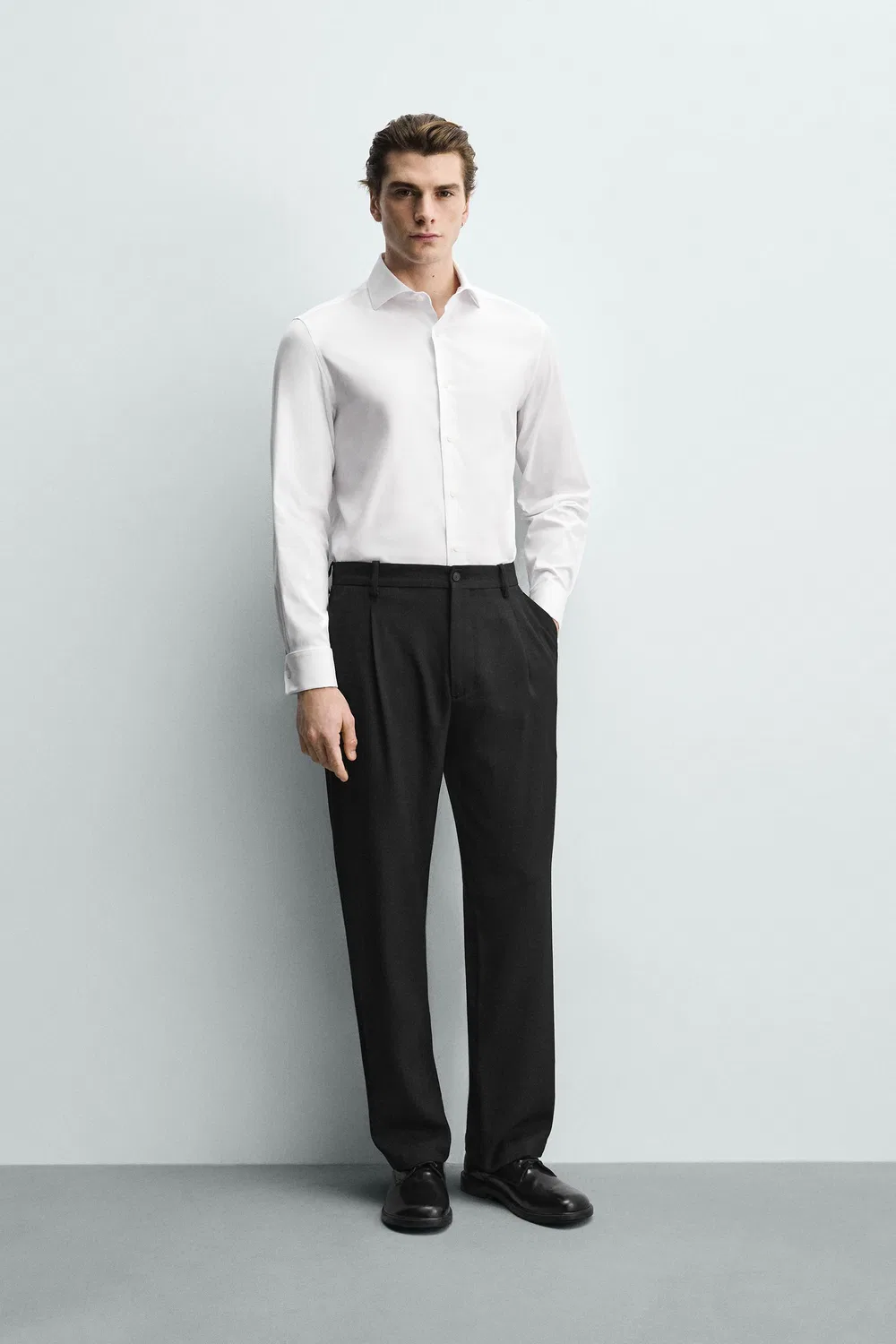Рубашка приталенного кроя с бочкообразными манжетами ZARA, White
