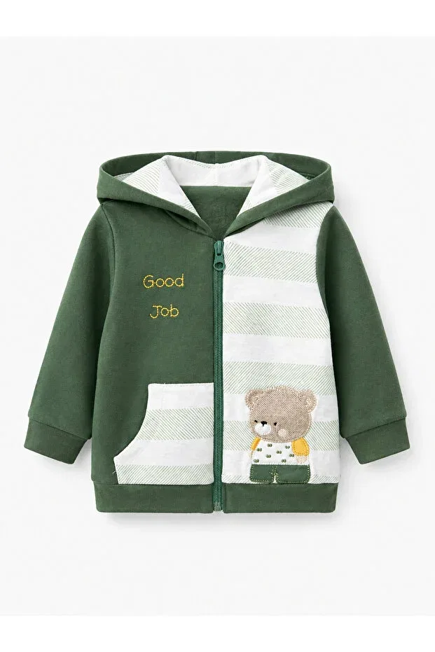 Детская куртка для девочек с капюшоном Teddy Bear Embroidered Nili, Green