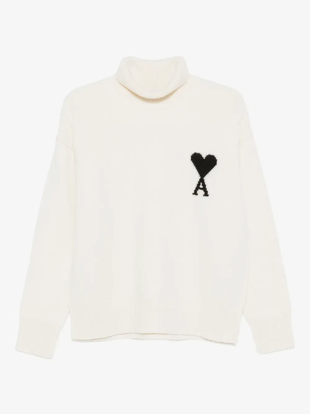 Шерстяной свитер с высоким воротом Ami de Coeur AMI Paris, бежевый