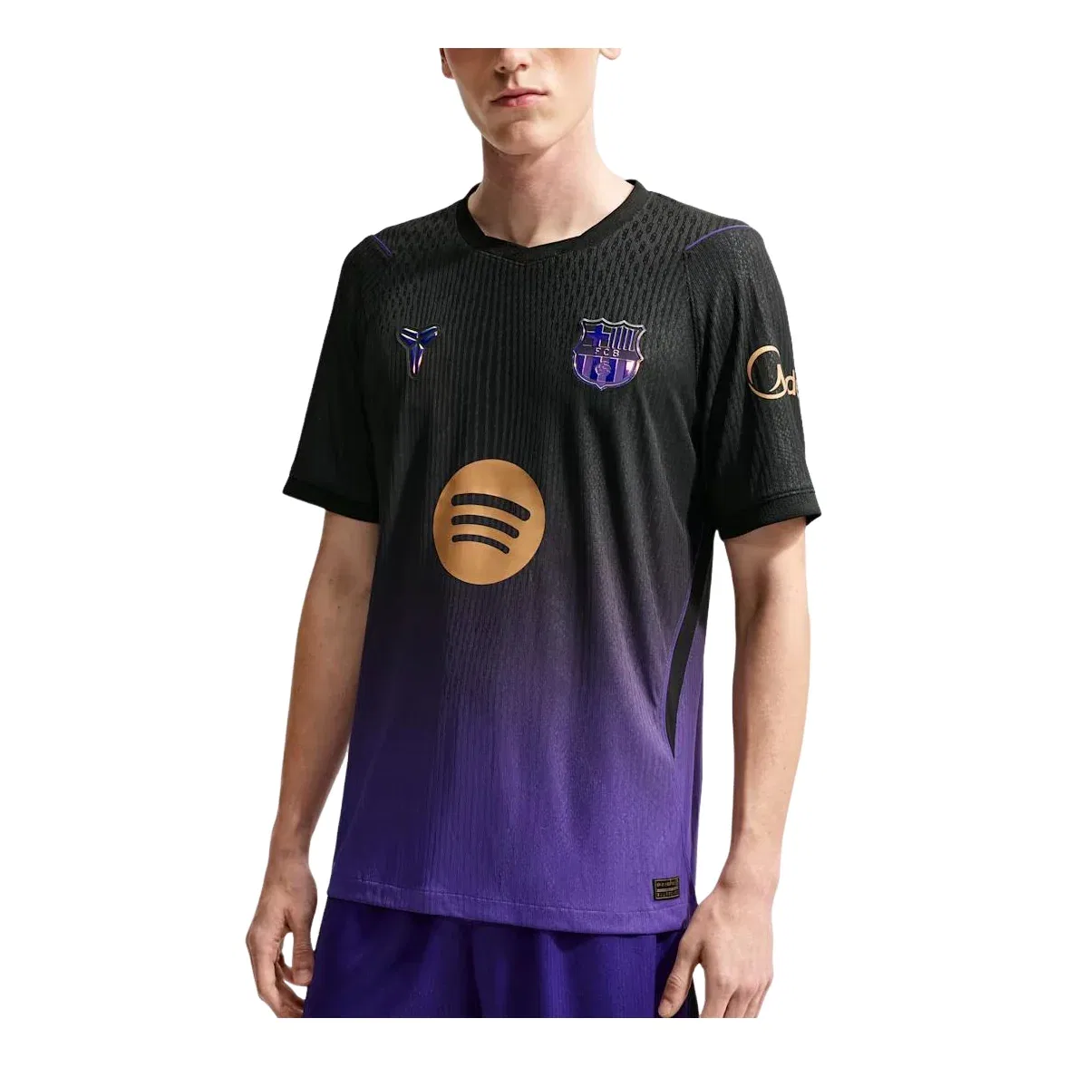 Мужская игровая майка Kobe x F.C. Barcelona 2026/27 Match Away Aero-FIT Authentic T-Shirt 'Field Purp Nike, Field Purple/Black/Metallic Gold