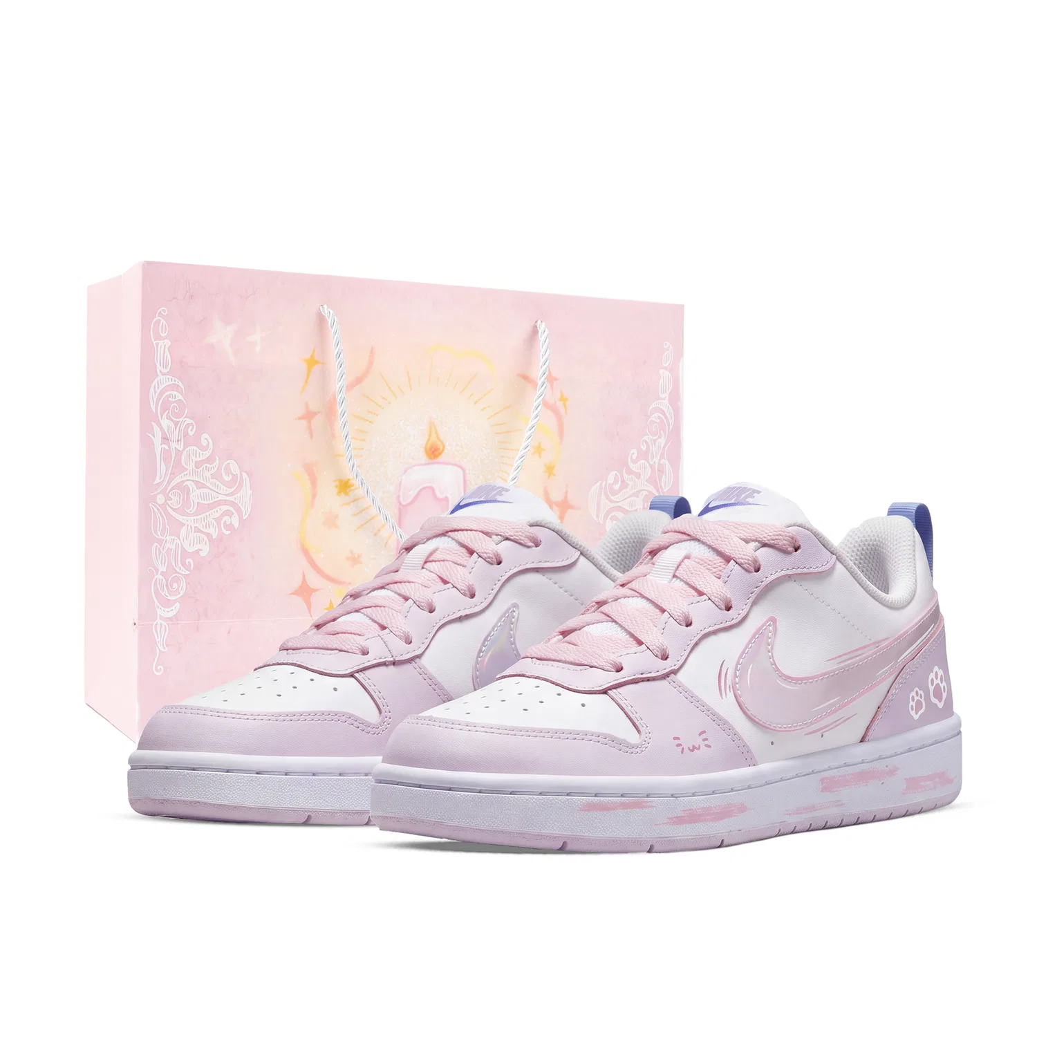 Детские кеды для скейтбординга с принтом COURT BOROUGH RECRAFT Nike, White Pink