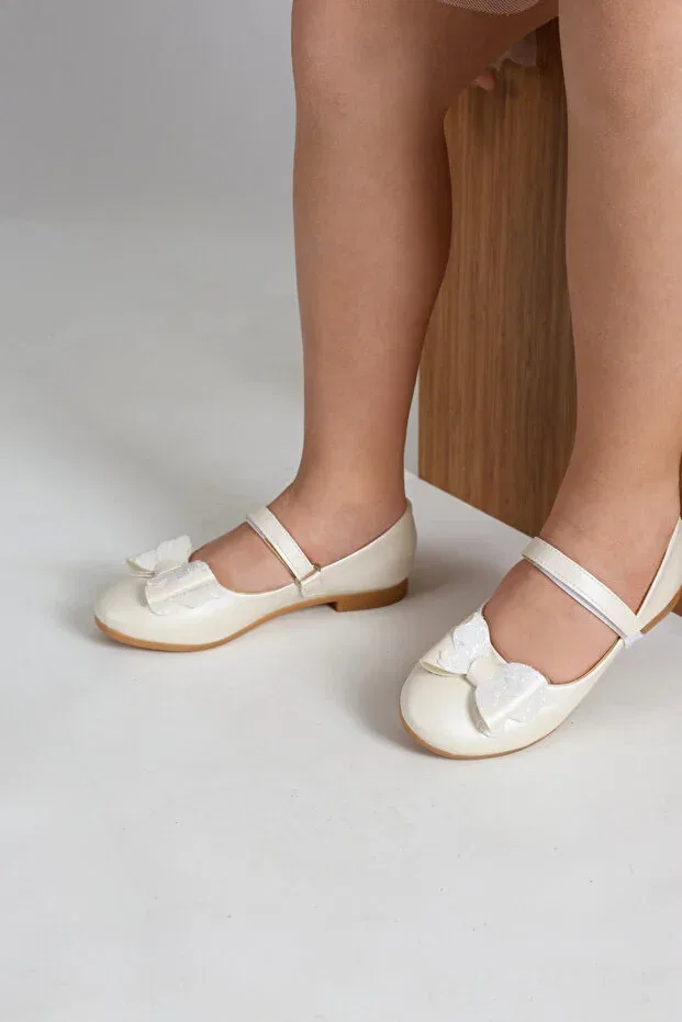 Детские балетки для девочек с принтом Princesa ribbon detailed girls' ballerina shoes pearl color Kids A More, Sedef — фото 2