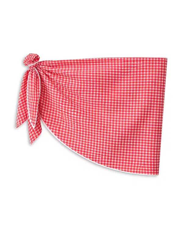Детский купальник для девочек с принтом sarong KatieJ NYC, Red Gingham — фото 2