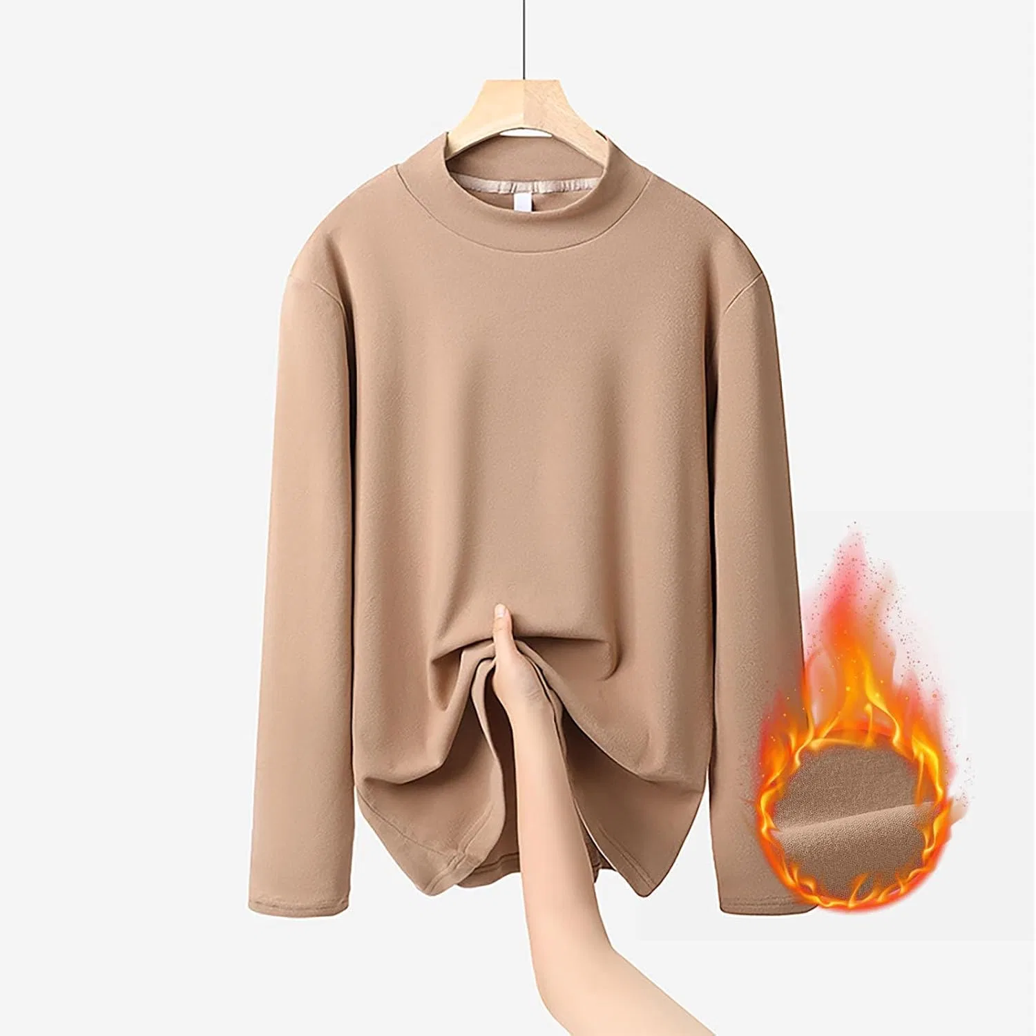 Женская термофутболка с начесом, Crewneck, Khaki — фото 2