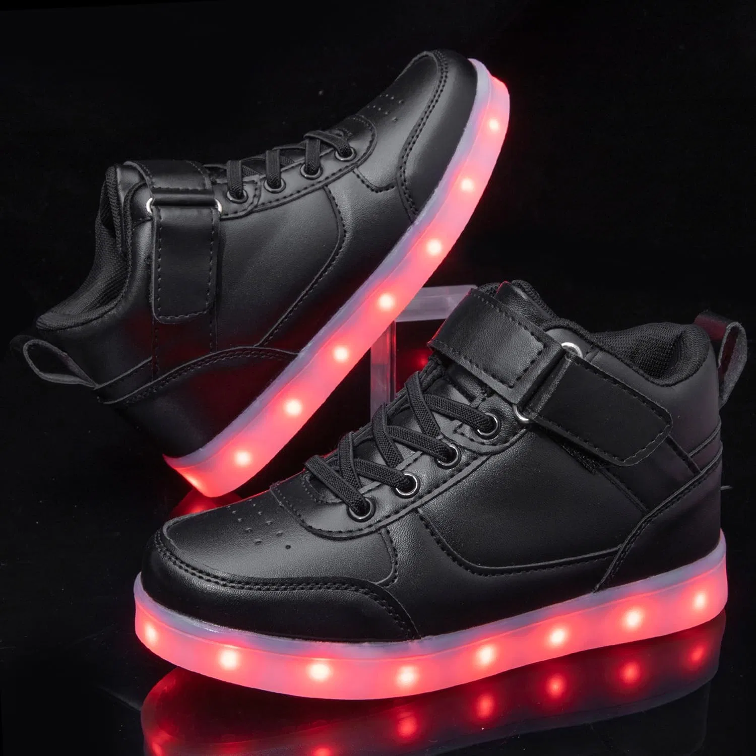 Детские светящиеся кроссовки с LED-подсветкой на шнуровке SEROUNY, Black — фото 4