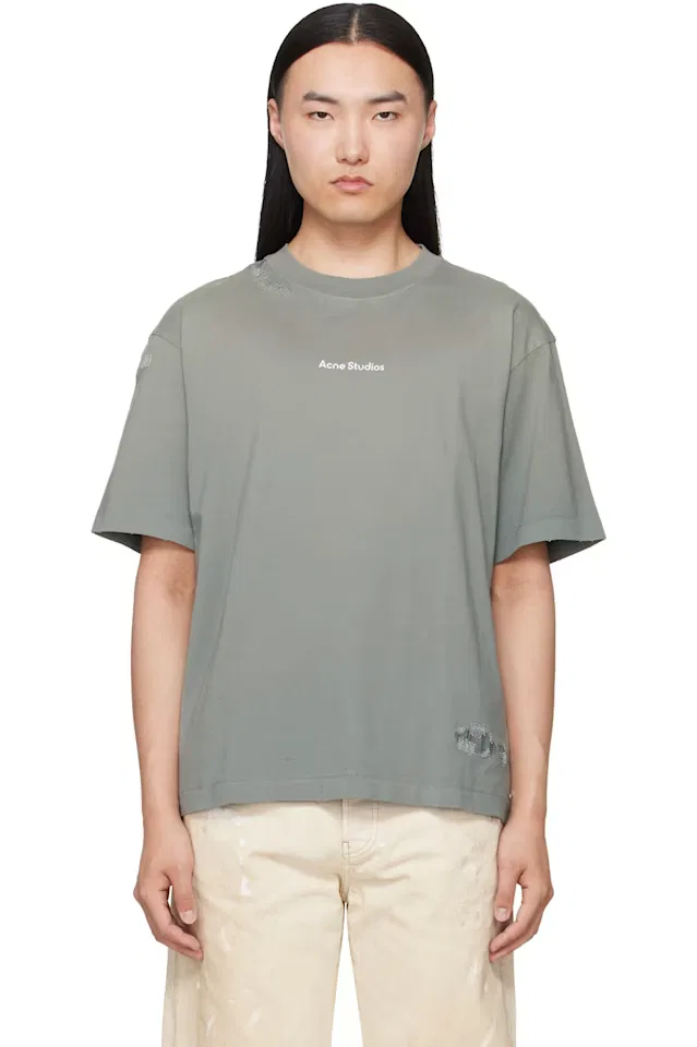 Серая футболка с ремонтированным логипом Acne Studios