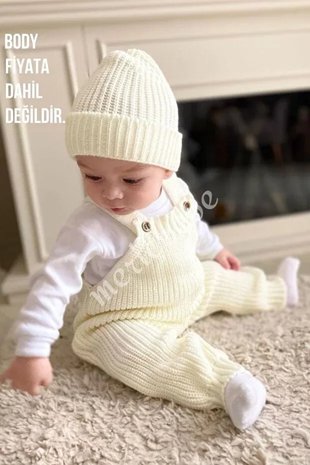 Детский вязаный комбинезон с карманами Thessaloniki Meriç Bebe, Ecru (Cream)