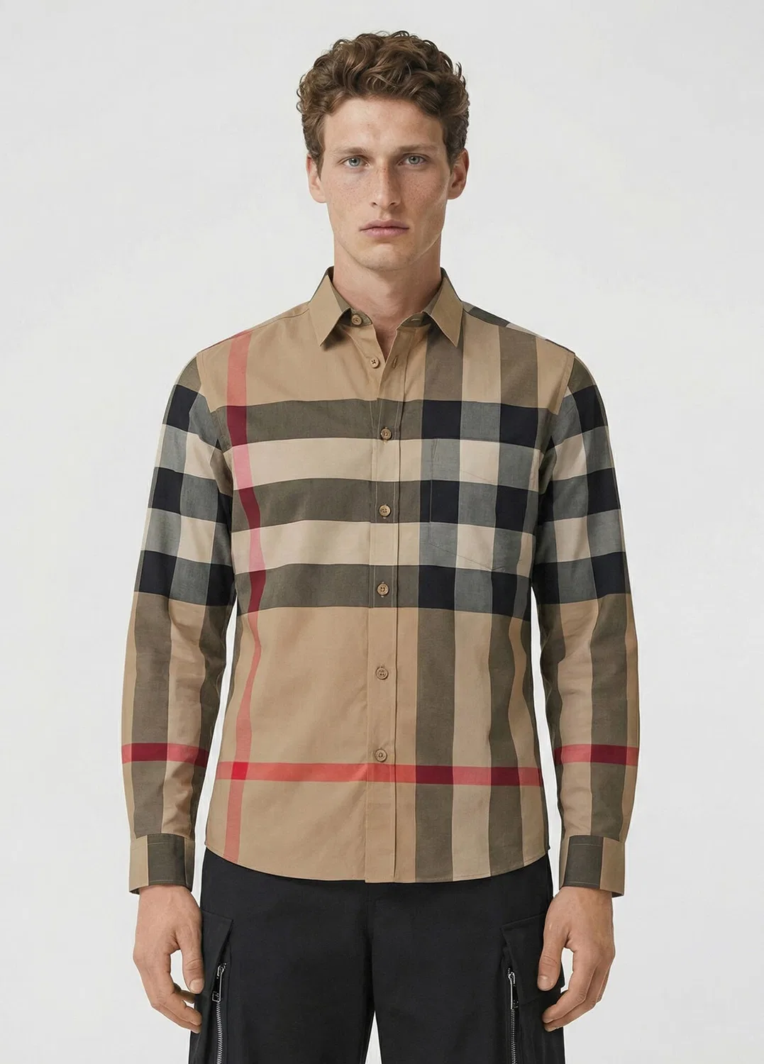 Рубашка Burberry Somerton Stretch Cotton Poplin, мужская, бежевый