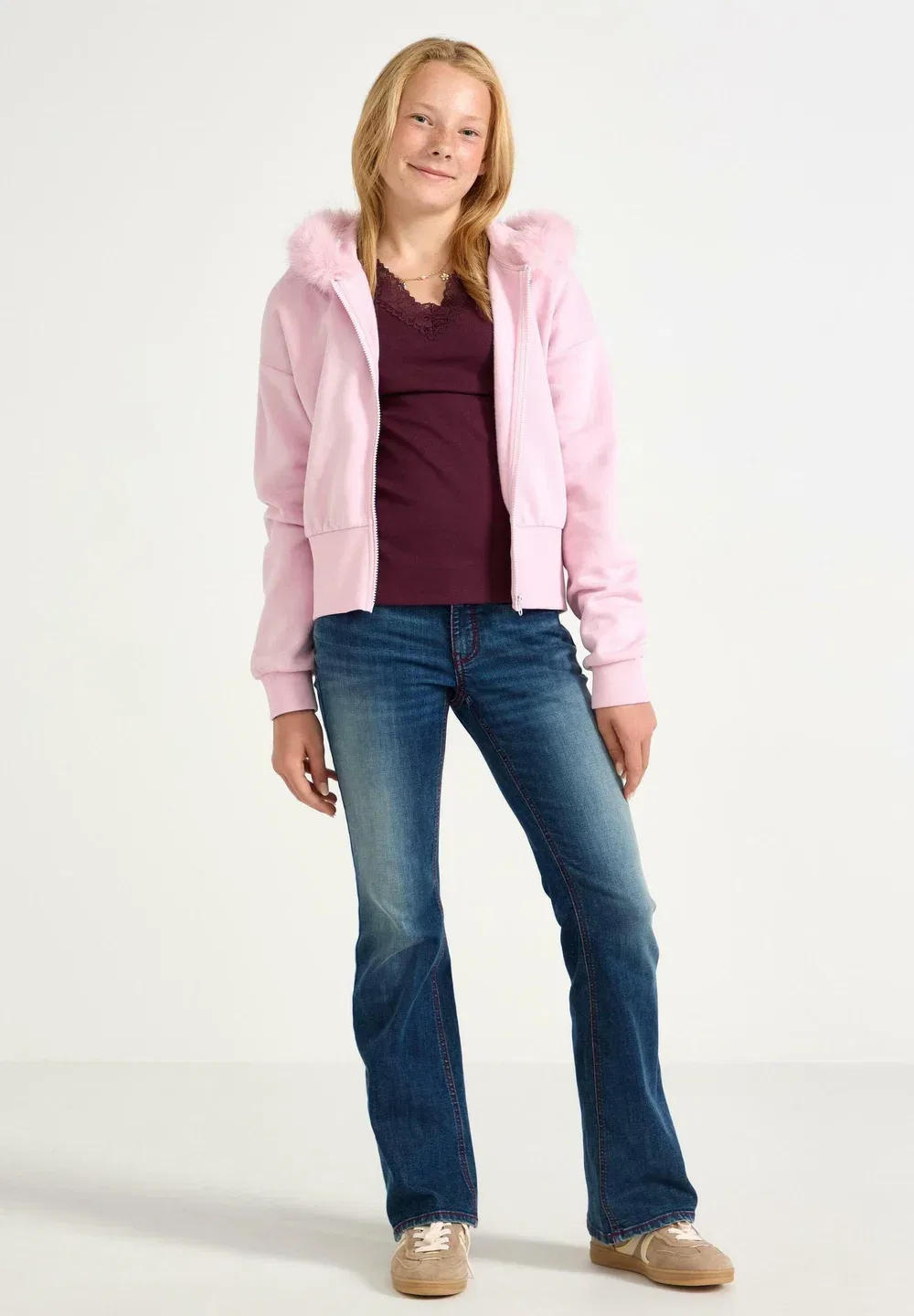 Толстовка с капюшоном и искусственным мехом на молнии Lindex, Light Pink — фото 2