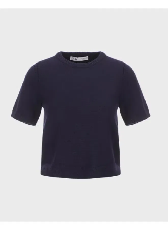 Пуловер с коротким рукавом Zara, темно-синий