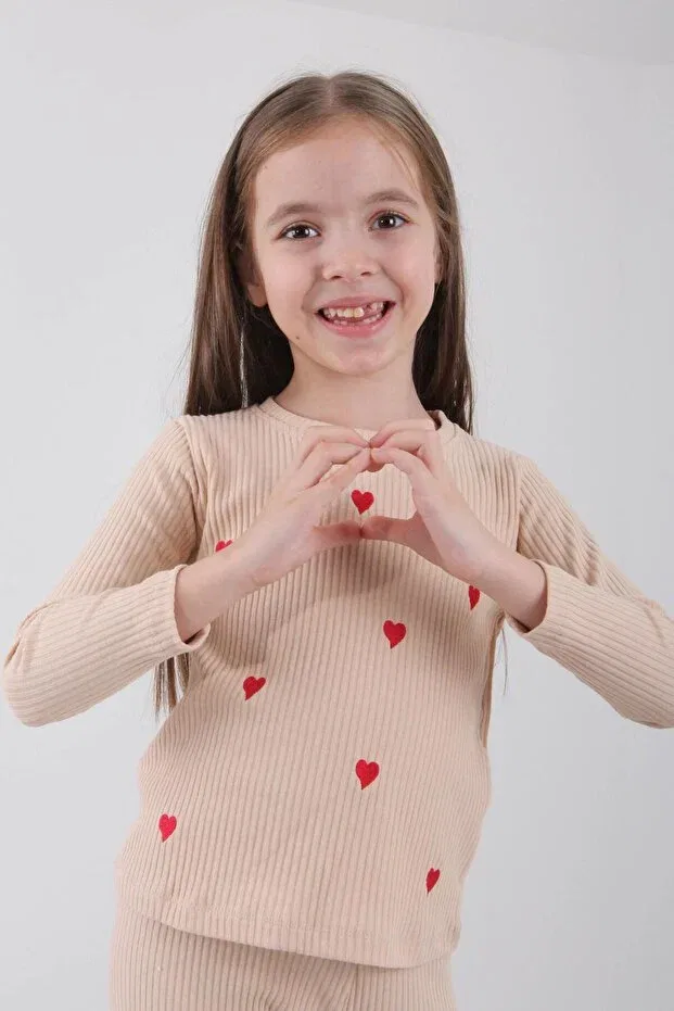 Детские свитшот для девочек хлопковый Little Heart Embroidered Perendi, Beige