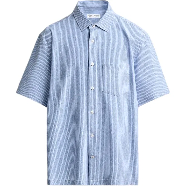 Мужская рубашка с отложным воротником ZARA, White/Sea Blue