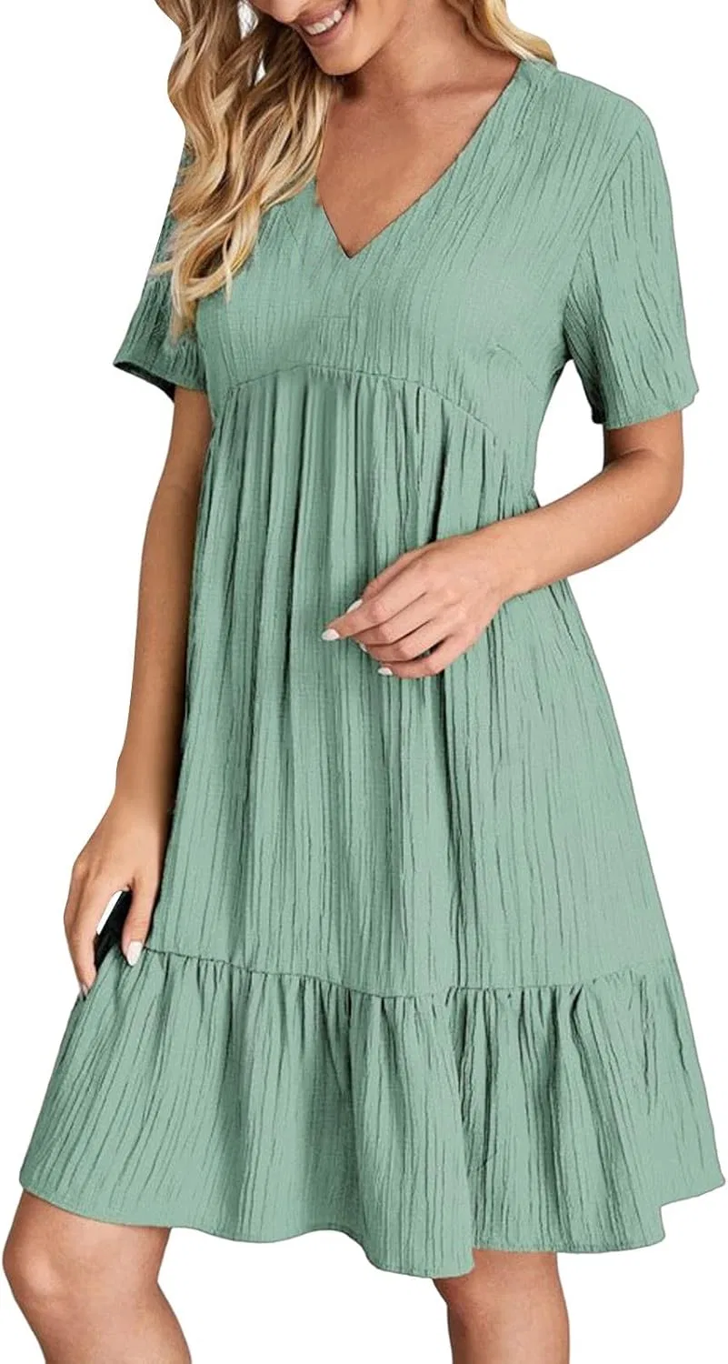 Женское летнее платье с V-образным вырезом и рюшами, Mint Green