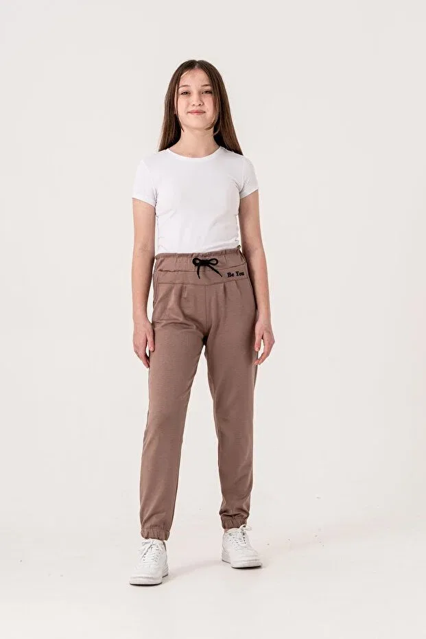 Детские спортивные штаны для девочек с принтом Be You Print Mışıl Kids, Brown — фото 3