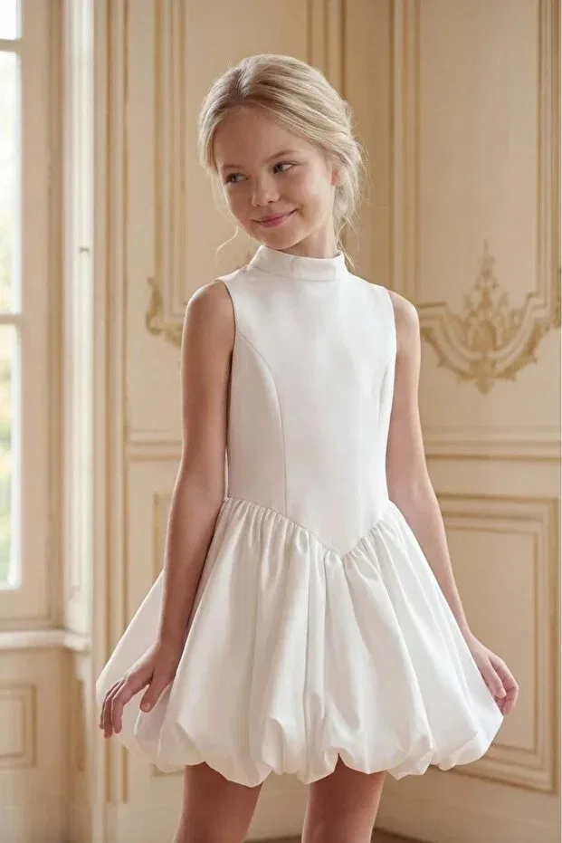 Детское платье для девочек с принтом Monaray Fabric Butikhappykids, White — фото 3