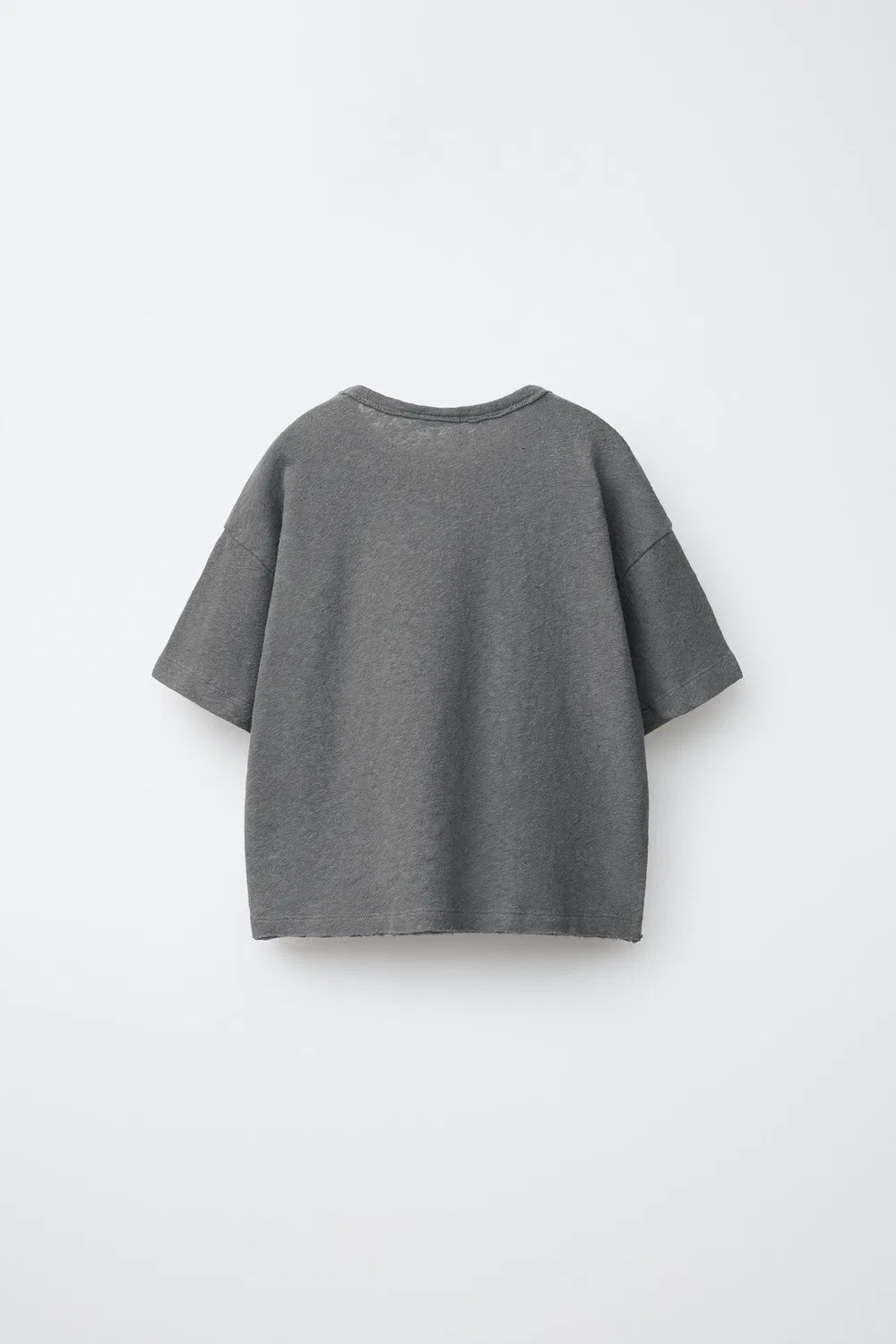 Однотонная футболка из льна и хлопка ZARA, Mid-Grey — фото 2