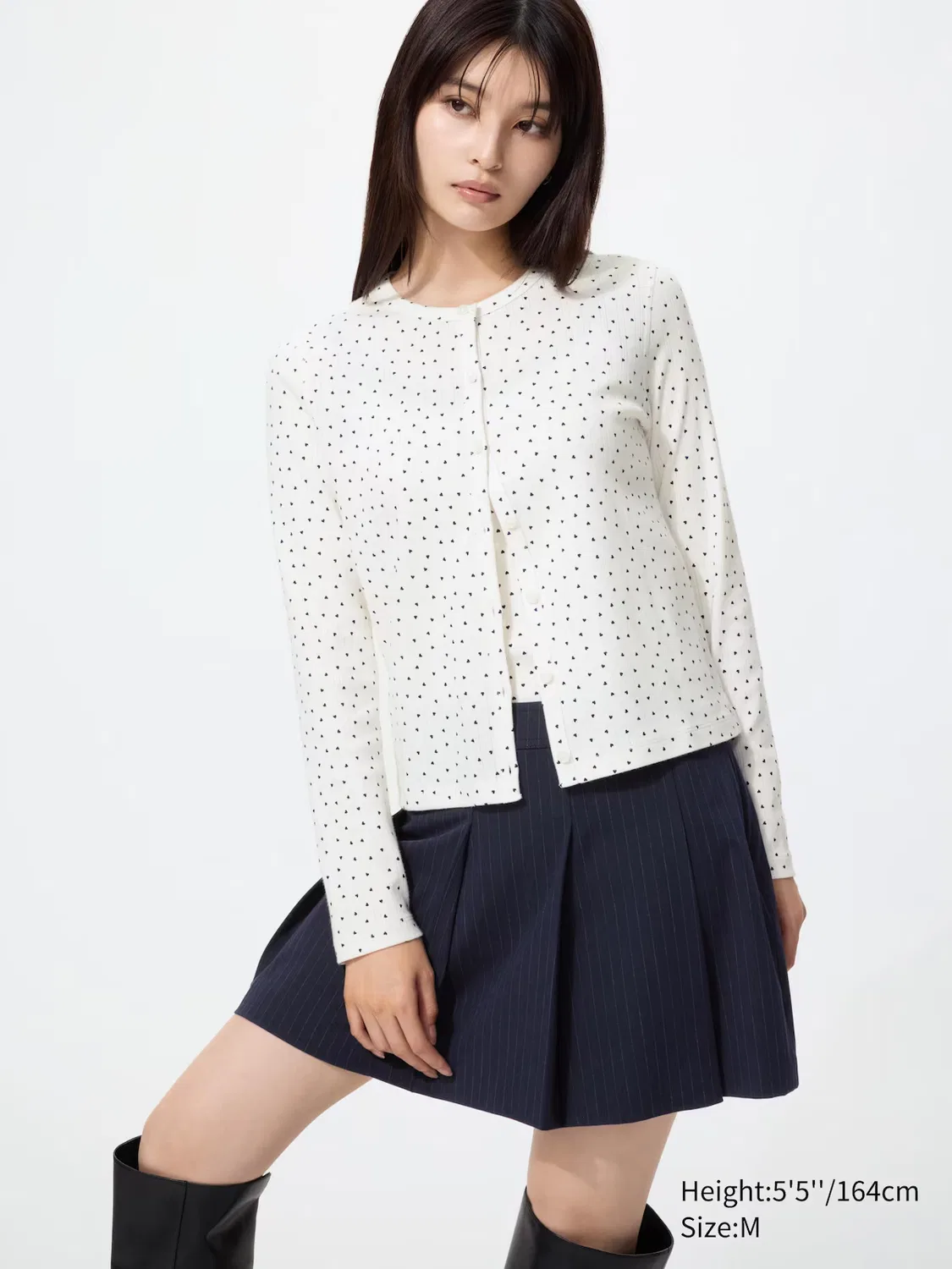 Кардиган Uniqlo, с ажурной отделкой сердце, кремовый