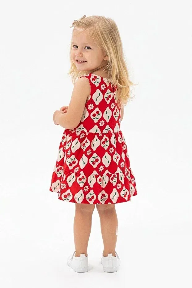 Детское платье для девочек с принтом Girl'S cherry patterned red 100% cotton summer dress Serrastil, Red — фото 3