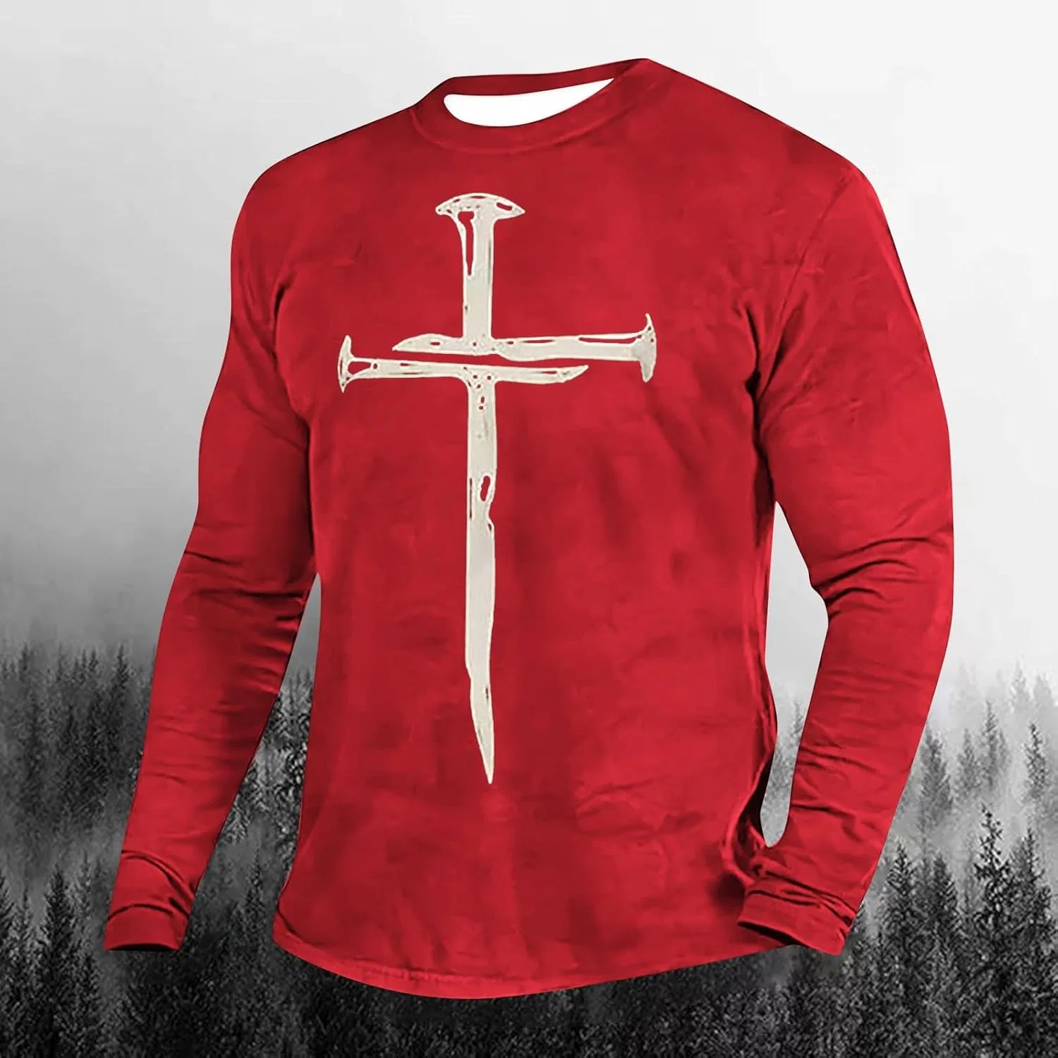 Мужская футболка с принтом Jesus Cross Faith, Slim Fit, Watermelon Red — фото 2