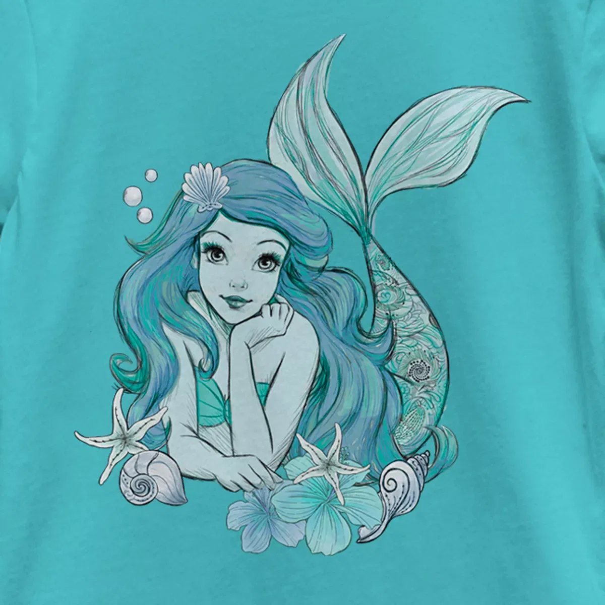 Детская футболка для девочек с принтом Ariel Under the Sea Portrait Disney, Tahiti Blue — фото 2