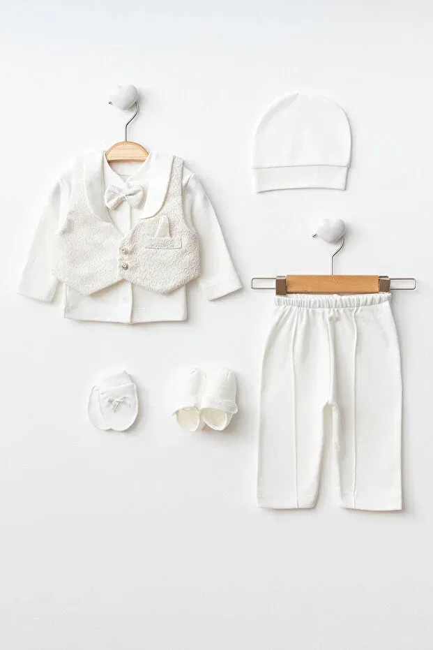 Детский комплект для мальчиков с галстуком-бабочка Petite Ponpon Baby, White — фото 2