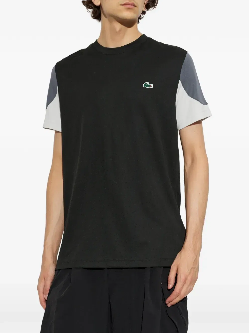Футболка с лого-нашивкой и вставками Lacoste, черный — фото 3